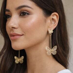 Gold Butterfly Drop Earrings for Women by
